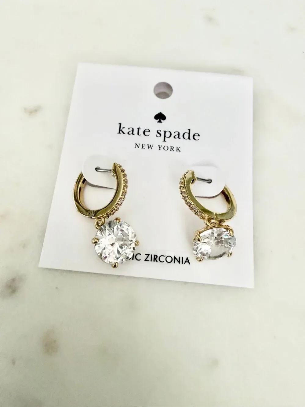 Kate Spade New York Gold Cubic Zirconia Huggie Drop Earrings NWT